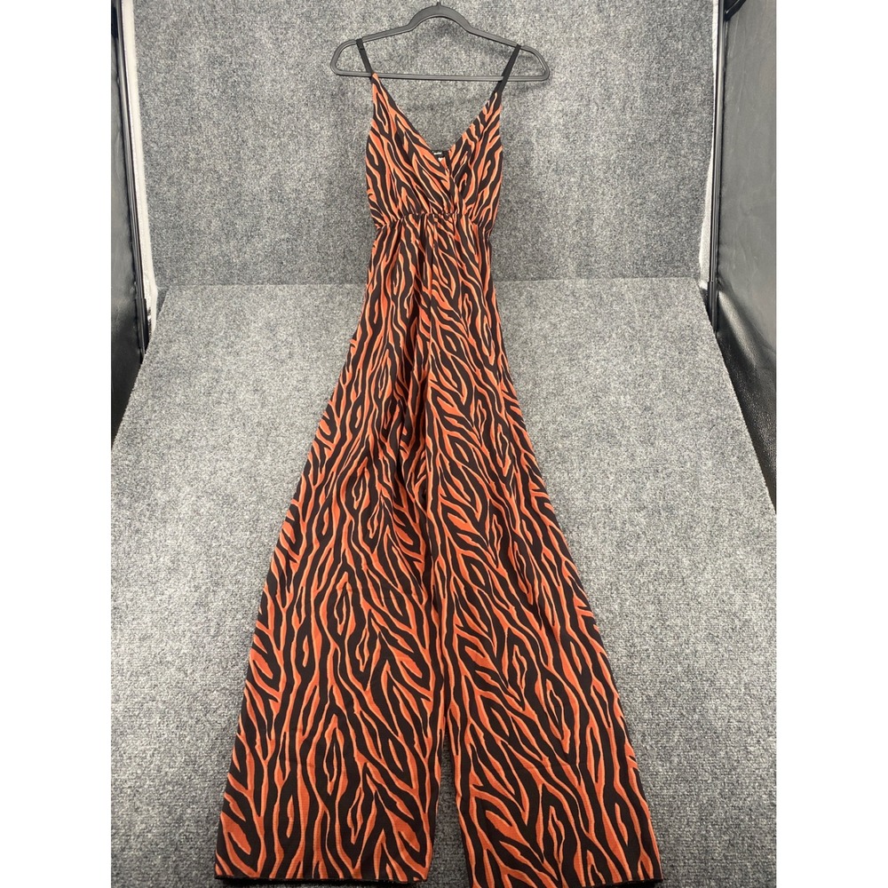 Tiger Stripe Wide Leg Jumpsuit Womens Size 8 Orange Black Animal Print